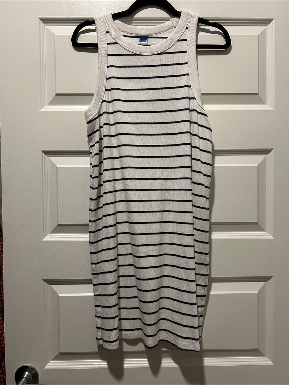 Old Navy White & Navy Striped Sleeveless Midi Dress